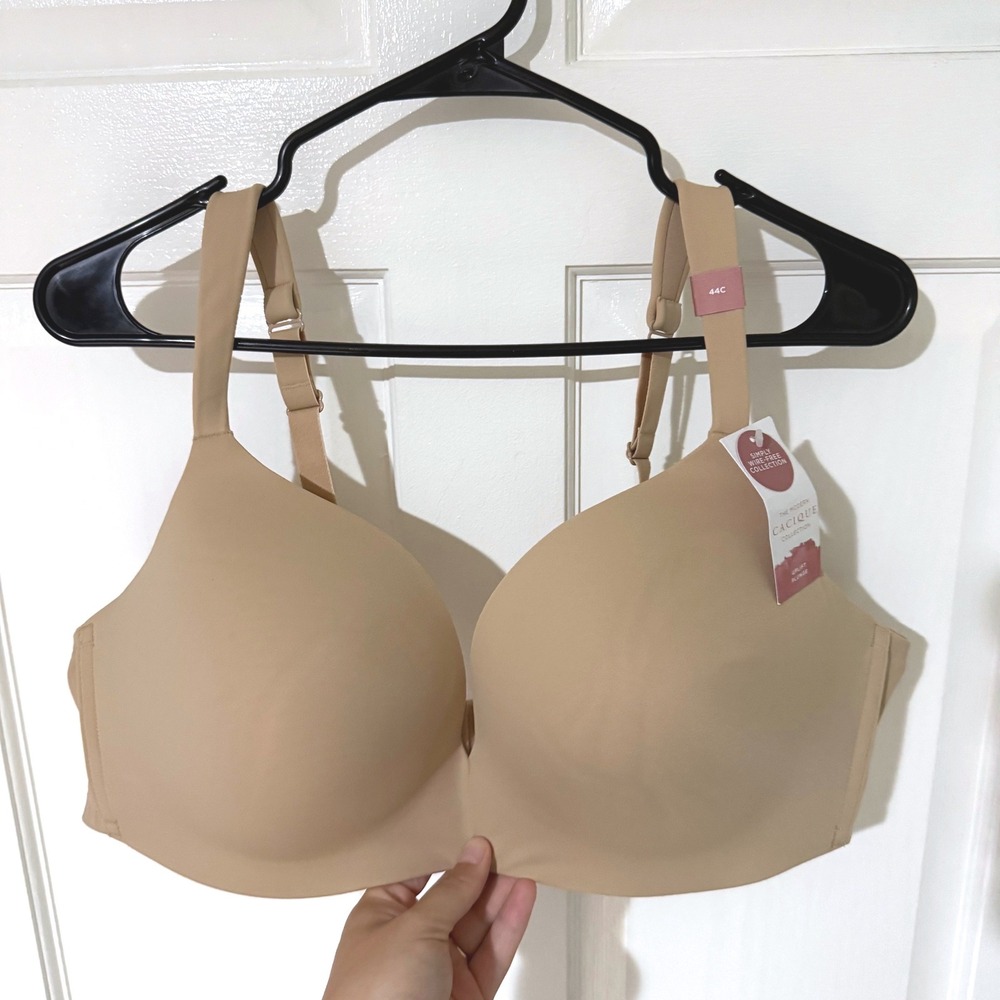 Cacique Simply Wire-Free Uplift Plunge Bra 44C Tan Beige NWT m5513